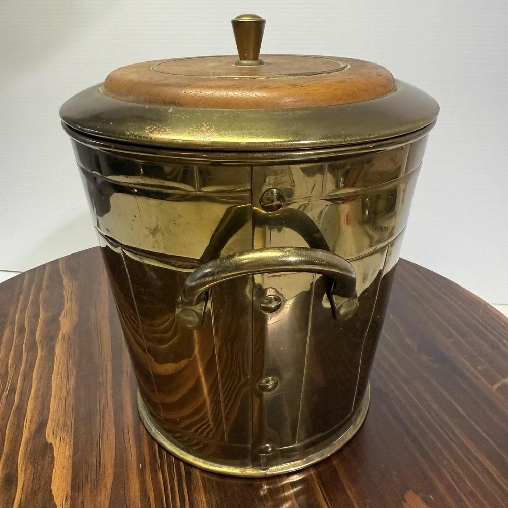 Everlast‎ Vintage Ice Bucket Solid Brass Teak MCM Barware Pyrex USA